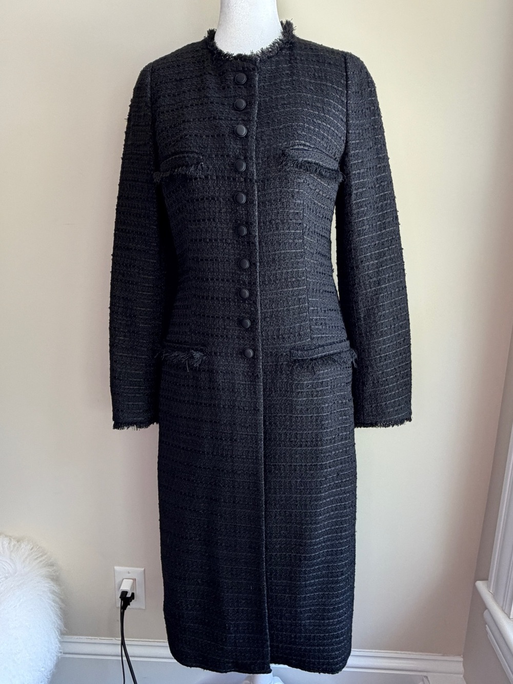 Zara Basic Women's Medium Classic Black Tweed Long Coat